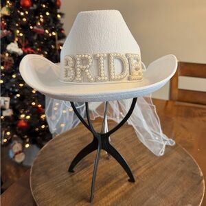 White Bride Cowboy Hat with Veil